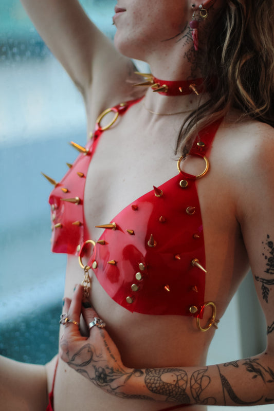 Cardinal Mixed Spiked See Thru Bra