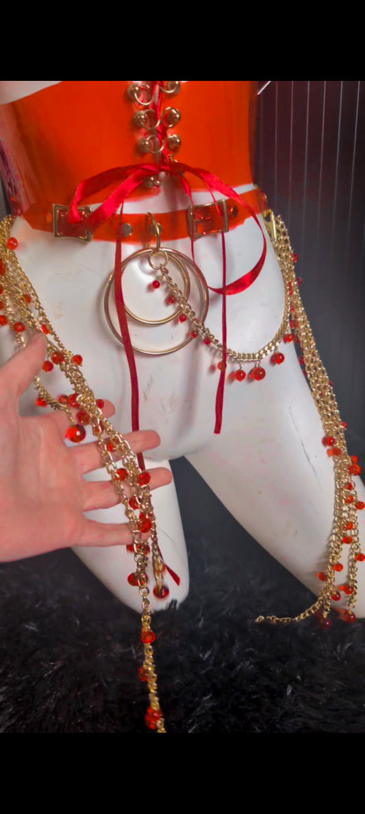 Cardinal Mixed Glass Beaded See Thru Waist Piece